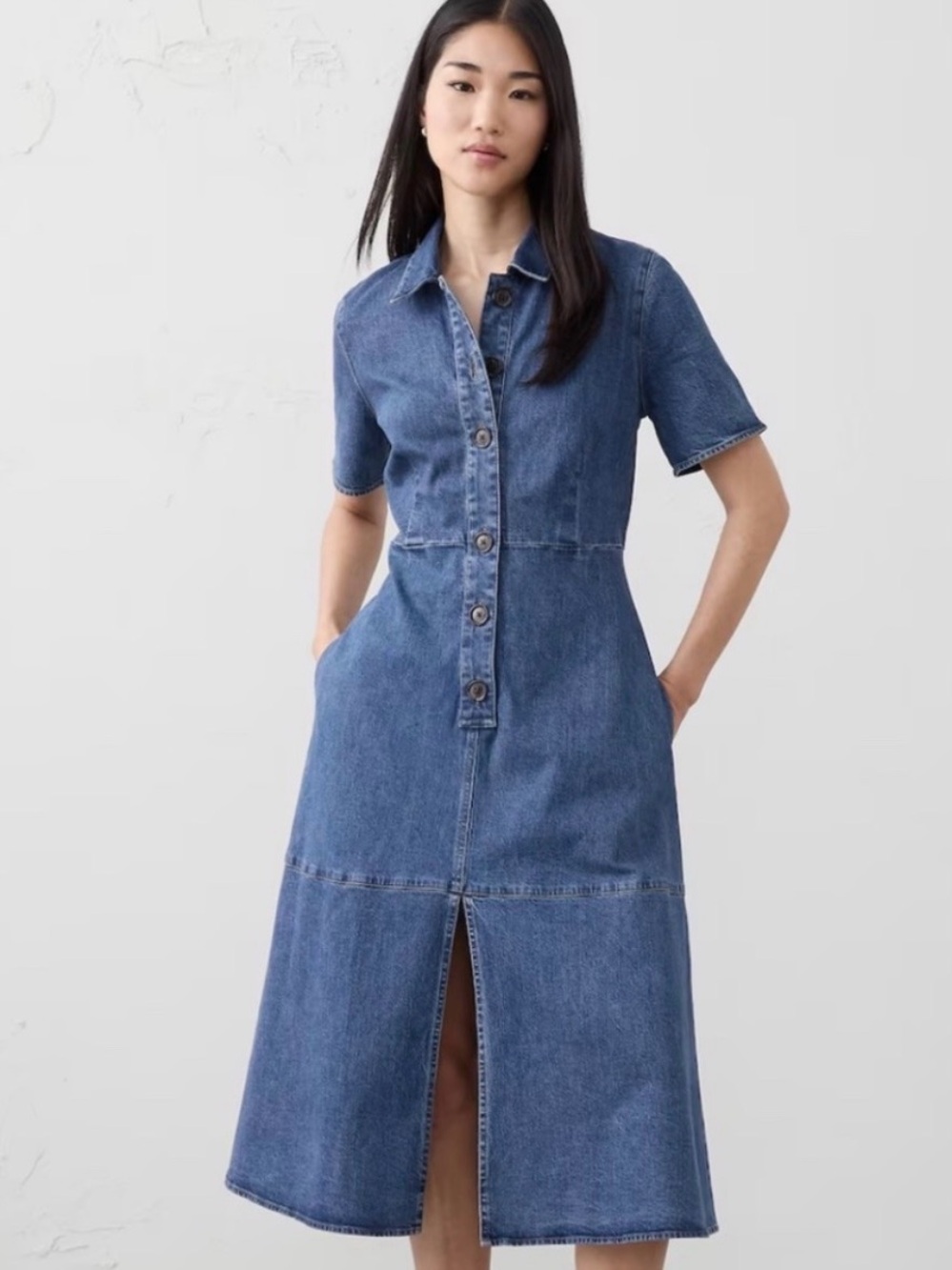 Banana Republic Blue Denim Button-Front Midi Dress